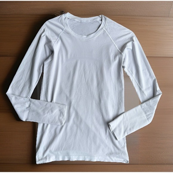 Lululemon Top Women 8 Shirt Swiftly Tech Ribbed Long Sleeve Thumbholes White - Picture 1 of 8
